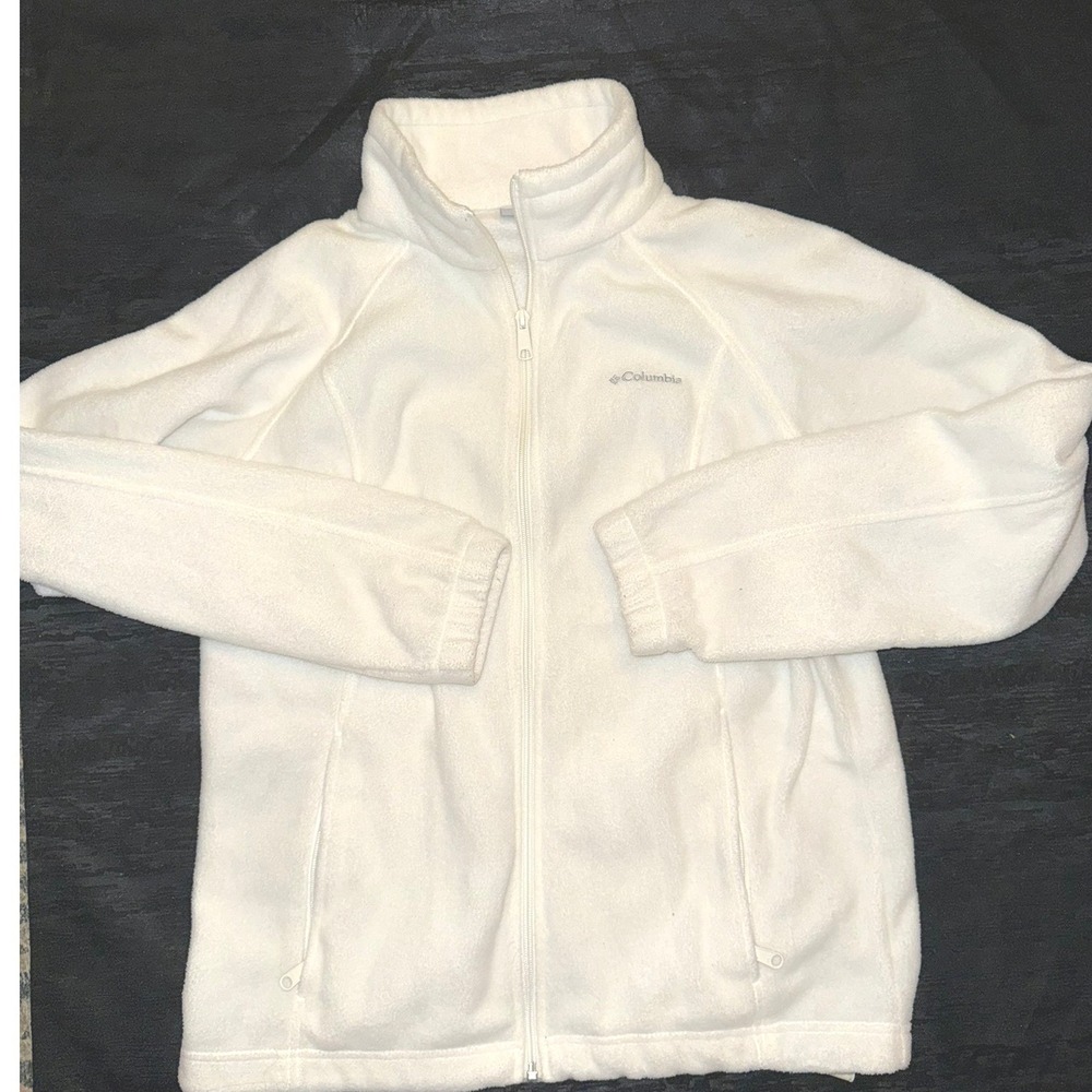 Columbia Women's Fleece Jacket Size Large White Full Zip Outdoor Casual 20" P2P